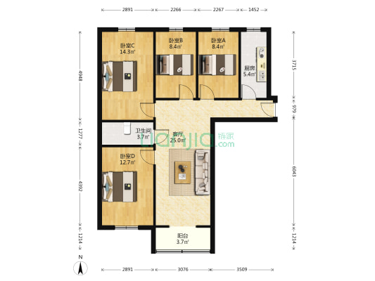 航大小区院楼 4室1厅1卫 101平方