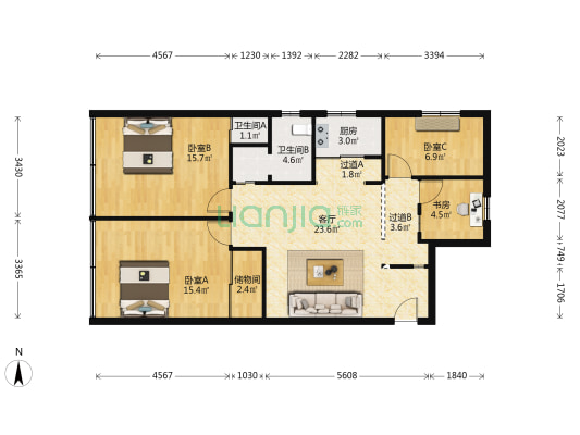 太平坊巷 4室1厅2卫 113平方
