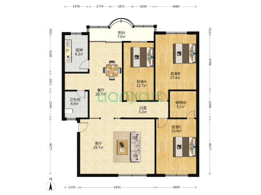 苏祠苑 3室2厅1卫 142平方