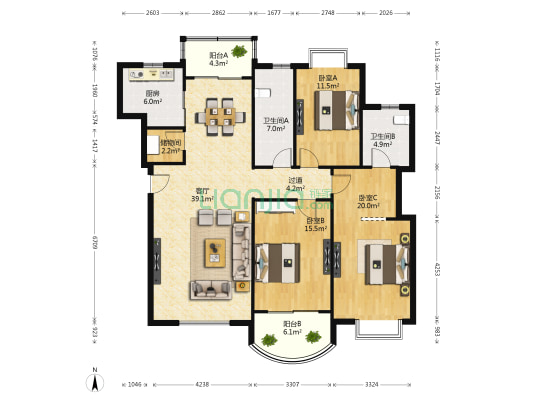 朝阳嘉园 3室1厅2卫 146平方
