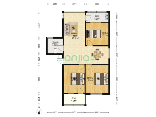 金丽华小区 3室1厅1卫 88平方