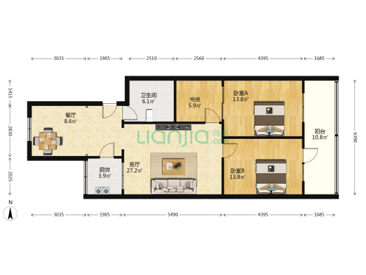 一只船工行家属院 3室2厅1卫 109平方