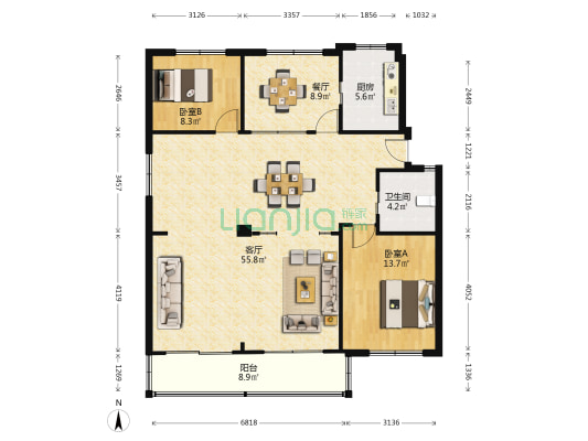 裕丰花园 2室2厅1卫 121平方
