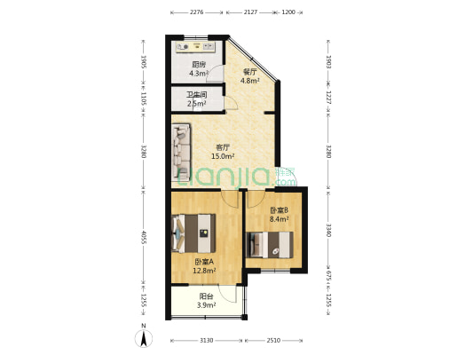 曙光路南段 2室2厅1卫 64平方