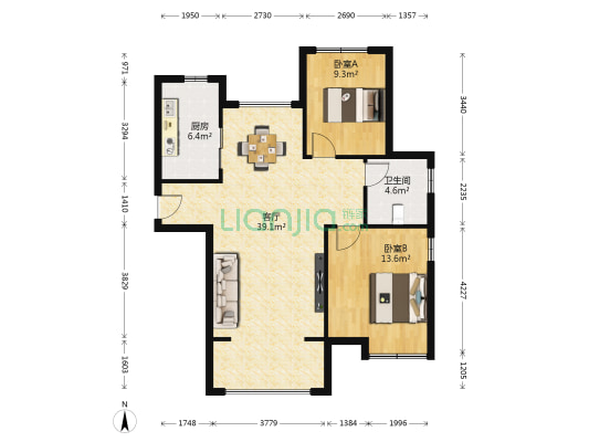 滨河新天地 2室1厅1卫 106平方