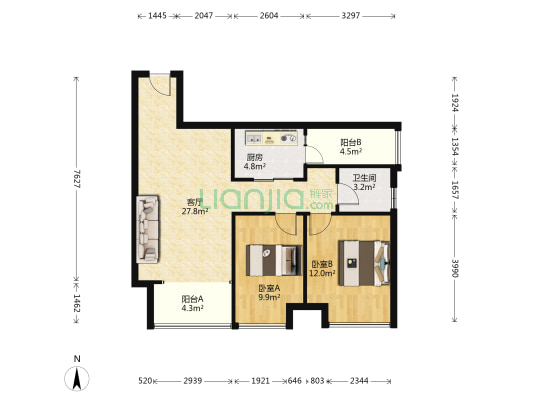 华宜铂仕公馆 2室1厅1卫 82平方