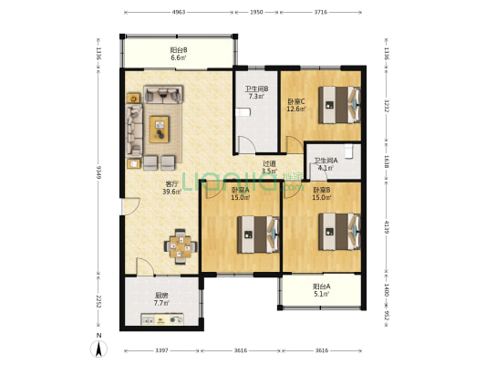 欧丽集团家属区 3室1厅2卫 131平方