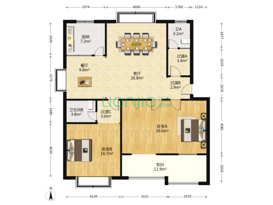 和园小区 2室2厅2卫 138平方