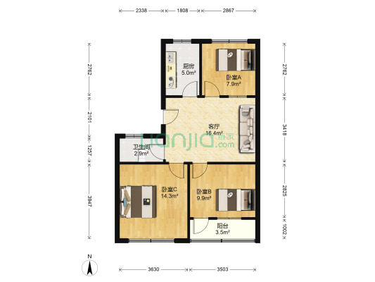 第八宿舍 3室1厅1卫 80平方