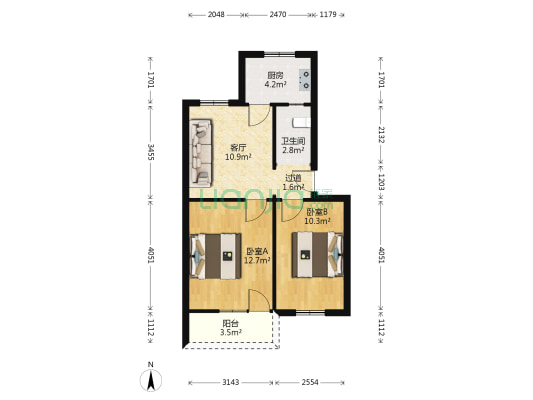 钢北二村小区 2室1厅1卫 58平方