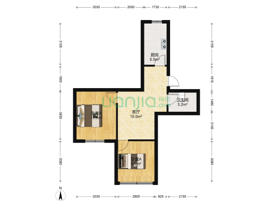 白中小区 2室1厅1卫 54平方