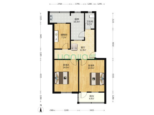 北苑小区 2室1厅1卫 82平方