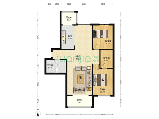 鑫丰云筑 2室1厅1卫 116平方