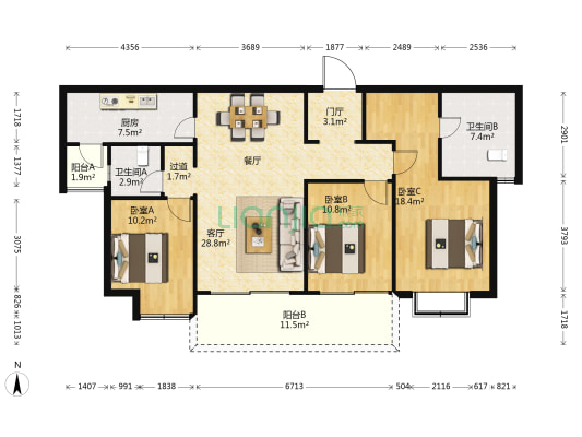 昆明融创文旅城花语海北区 3室1厅2卫 138平方