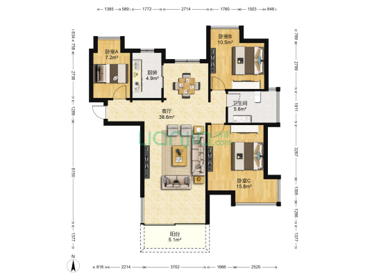 博泰魏玛峰尚二期 3室1厅1卫 98平方