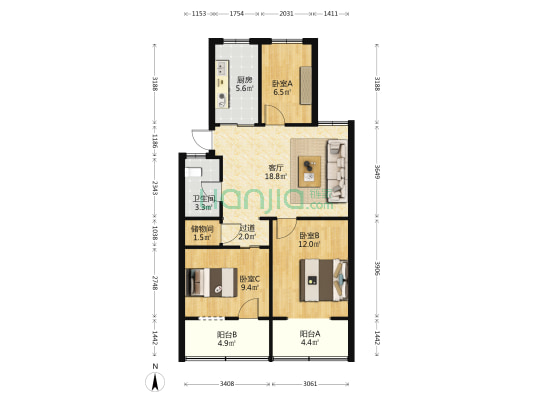 浣江路 3室1厅1卫 78平方