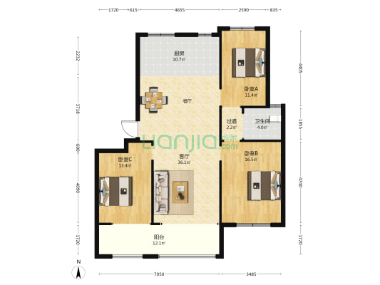 尧王孔雀湾 3室1厅1卫 128平方