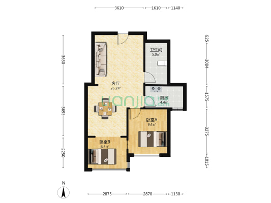 盛世园田居G2区 2室1厅1卫 68平方