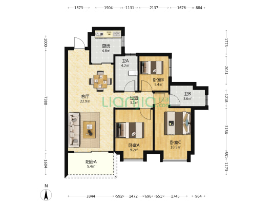 星河湖山春晓花园 3室1厅2卫 90平方