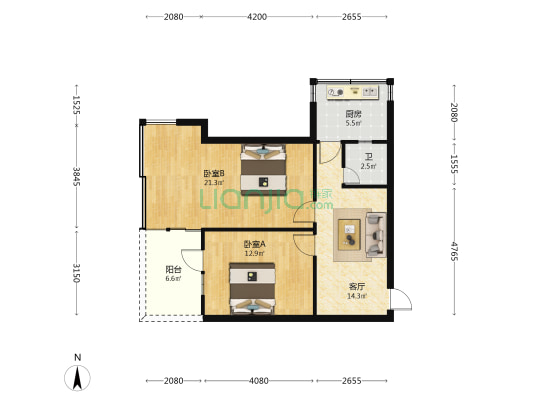 东升小区东山苑 2室1厅1卫 66平方