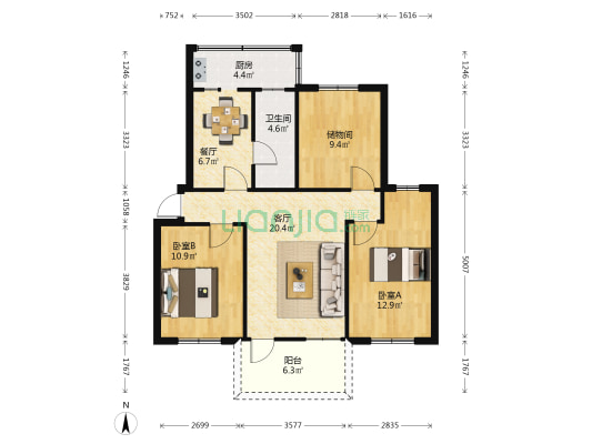 卫星街住宅 2室2厅1卫 86平方