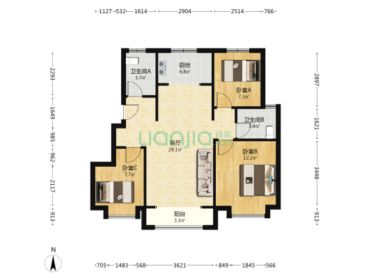 建投·君诺学府 3室1厅2卫 96平方