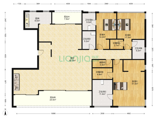 金科九曲河 3室1厅4卫 262平方