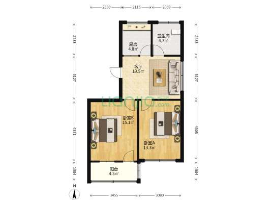 慈溪山庄公寓 2室1厅1卫 80平方