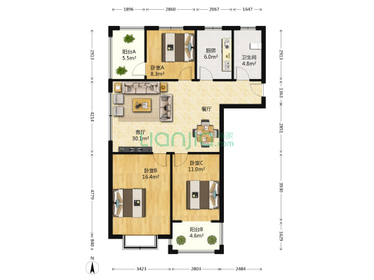 舒逸上苑 3室1厅1卫 103平方