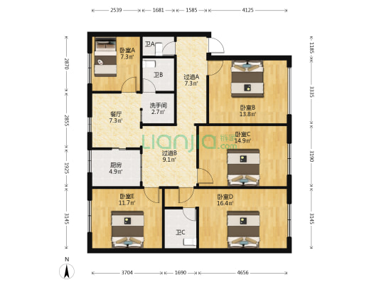 百合大院 5室1厅4卫 125平方
