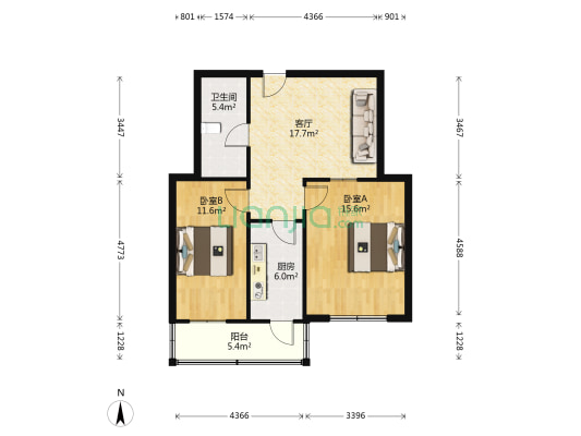 川合小区 2室1厅1卫 74平方