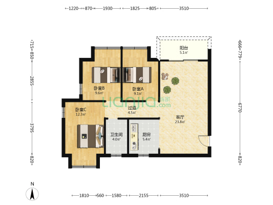 中南新城云樾 3室1厅1卫 89平方