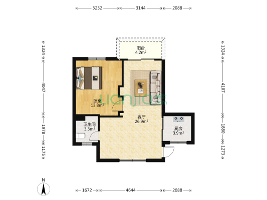 福屿小区一区1-8座 1室1厅1卫 68平方