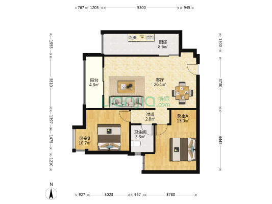江北豪庭 2室1厅1卫 87平方