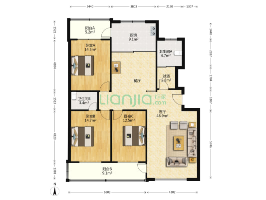 交通局北海路小区 3室1厅2卫 148平方