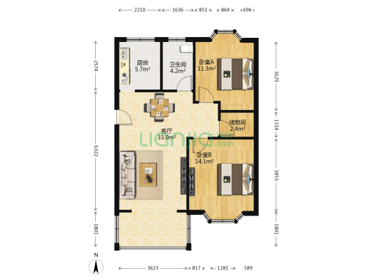 嘉利公寓 2室1厅1卫 84平方