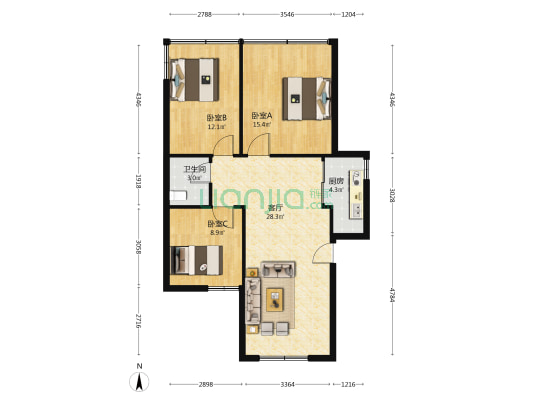 普陀路92号 3室1厅1卫 89平方