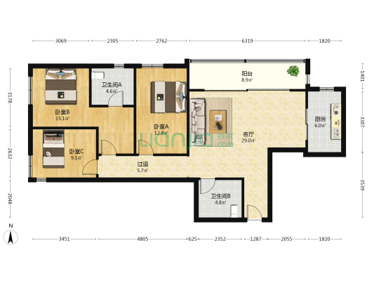 金融街融御滨江 3室1厅2卫 139平方