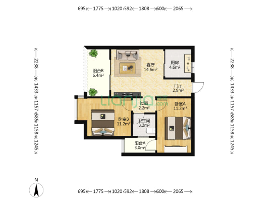 碧海金城 2室1厅1卫 71平方