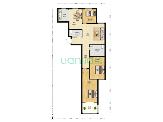 百家新城先锋苑 3室2厅2卫 136平方