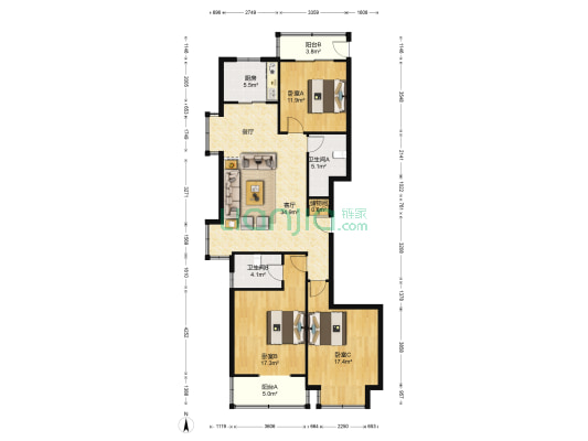 光信帝景华府 3室1厅2卫 135平方
