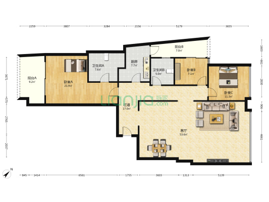 鹏广达湾区壹号广场 3室1厅2卫 132平方
