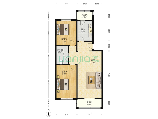 振兴里 2室1厅1卫 100平方