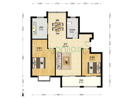 黄金山水郡一区 2室1厅1卫 118平方