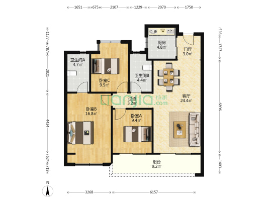 春江云锦 3室1厅2卫 108平方