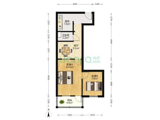 民主南路 2室1厅1卫 60平方