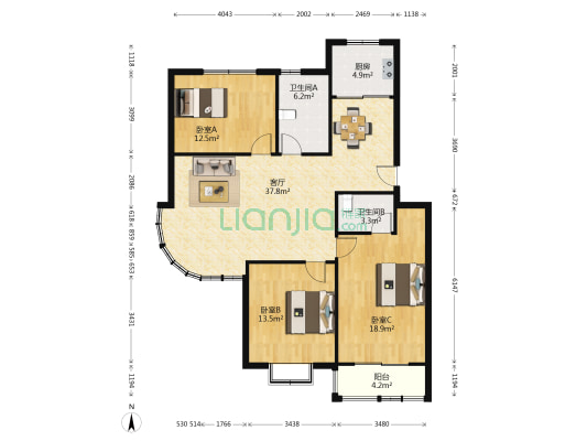 珠山名苑 3室1厅2卫 120平方