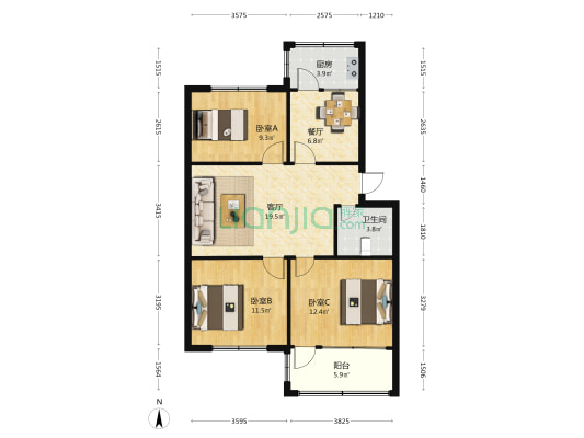 青州市威亚小区 3室2厅1卫 92平方