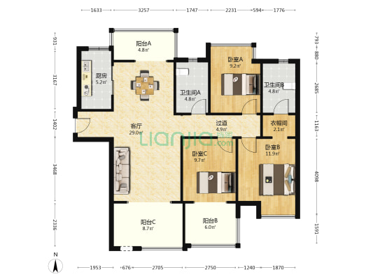 星华海德豪庭 3室1厅2卫 129平方