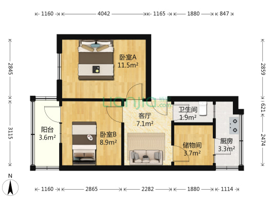 桃源路47号院 2室1厅1卫 50平方